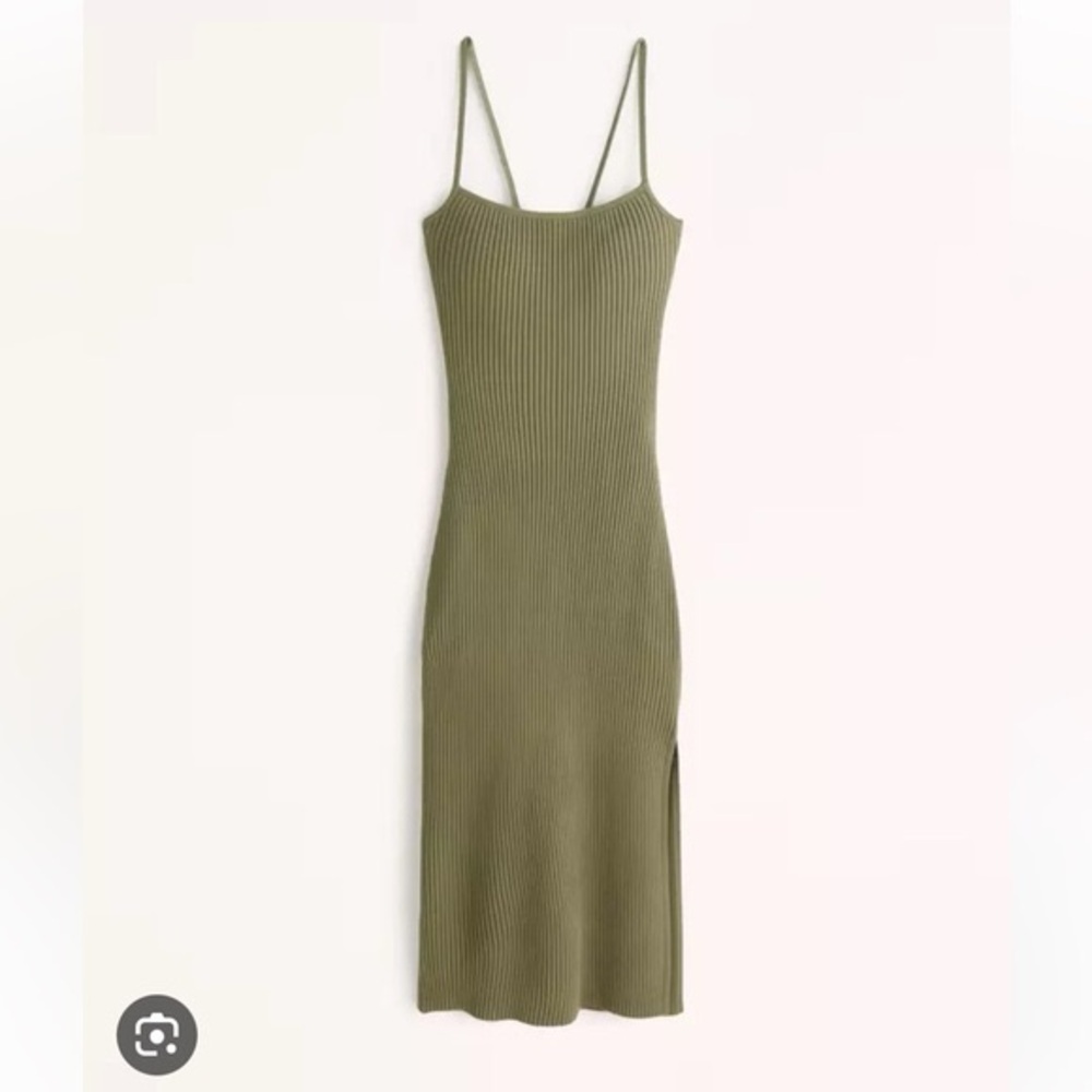 Abercrombie & Fitch Olive Green Ribbed Midi Slip Dress